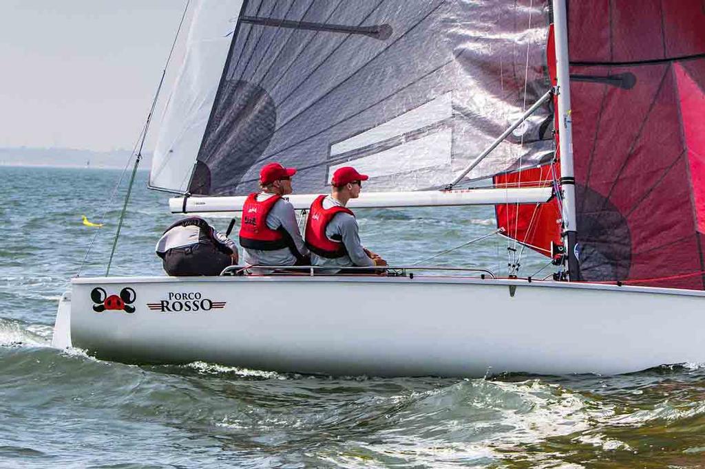 Skipper Elliott Noye has his head down checkin to leeward on Porco Rosso - Day 2 - SB20 World Championship 2017 © Jennifer Burgis